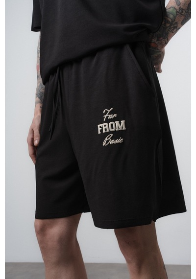 Respire Erkek Far From Basic Baskılı Regular Fit T-shirt Şort Takım Siyah