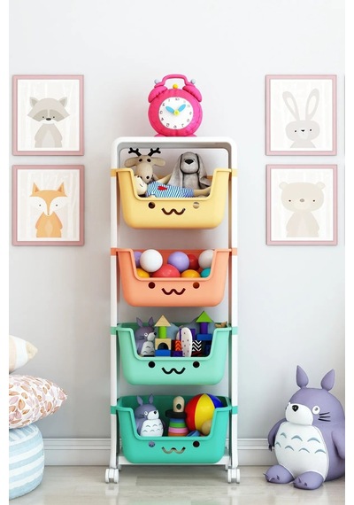 Smile 4 Katlı Oyuncak Dolabı, Sepetli Oyuncak Saklama Dolabı Çok Renkli Smile 4 Katlı Oyuncak Dolabı, Sepetli Oyuncak Saklama Dolabı Çok Renkli