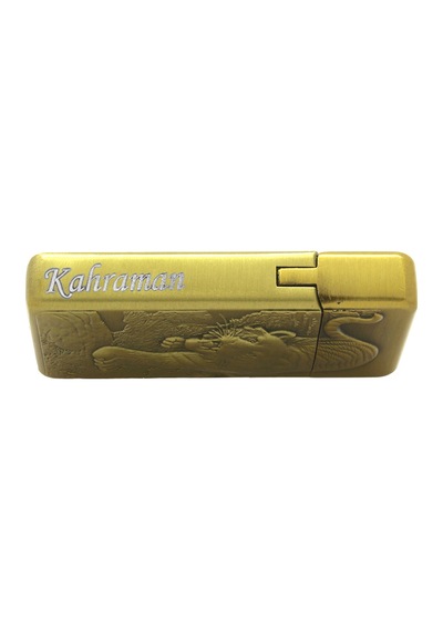 Kişiye Özel İsim Yazılı Antik Sarı Renk Kaplan Figürlü Taşlı Çakmak