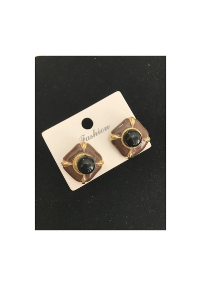 Linalya Jewelry Kare Küpe Kahverengi - Model 234