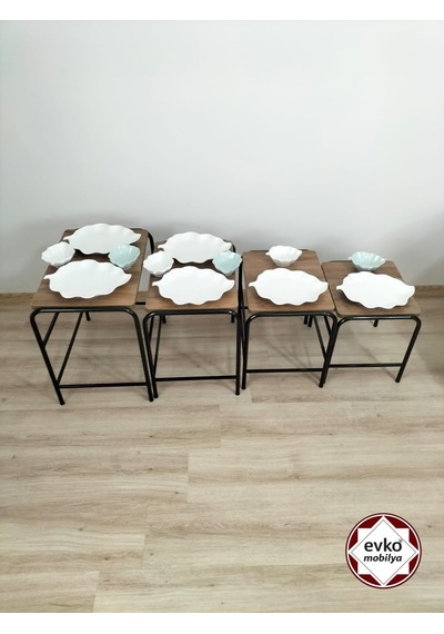 Evko Mobilya Buket Sehpa, 4'lü Zigon Sehpa, Servis Sehpası, Iç Içe Geçen Sehpa, Ahşap Sehpa, Dikdörtgen Sehpa