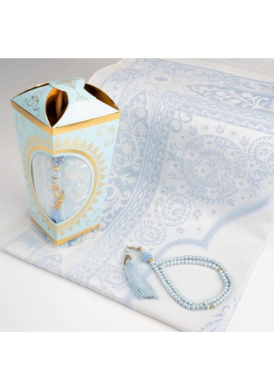 Ramazan Feneri Tesbih + Seccade  Seti Kraft Asetat Kutu, Mavi Mavi 65 X 100 Cm