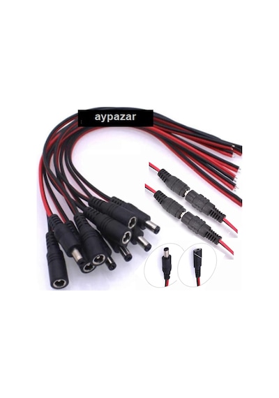 12 Dc Power Jak Jack- 2.1 Mm 10 Adet Erkek + 10 Adet Dişi