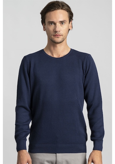 Tudors Slim Fit Dar Kesim Bisiklet Yaka Petek Desenli Erkek Kazak-1970 Lacivert