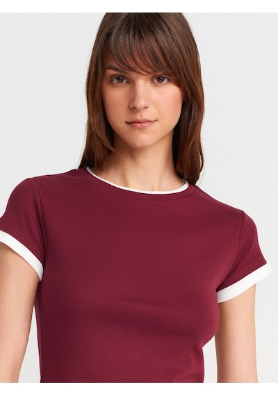 Dilvin 31859 Çift Görünümlü T-shirt-açık Bordo Açık Bordo