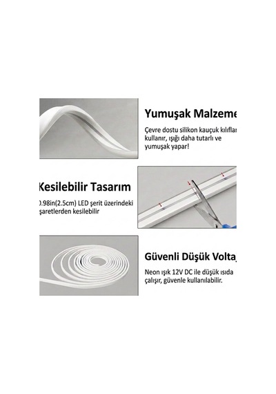 Neon Led Şerit Işık 5 Metre Dimmer Buton Dekoratif Ambiyans Işık, Pembe