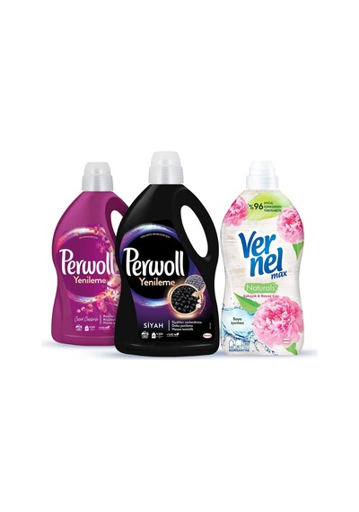 Sıvı Çamaşır Deterjanı 95 Yıkama 3l Siyah + 2,7l Çiçek Cazibesi + Vernel 1440ml Şakayık Diğer