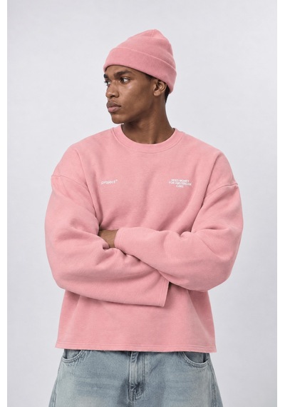 Respire Erkek Cake Baskılı Pis Dikiş Detaylı Oversize Sweatshirt Pembe