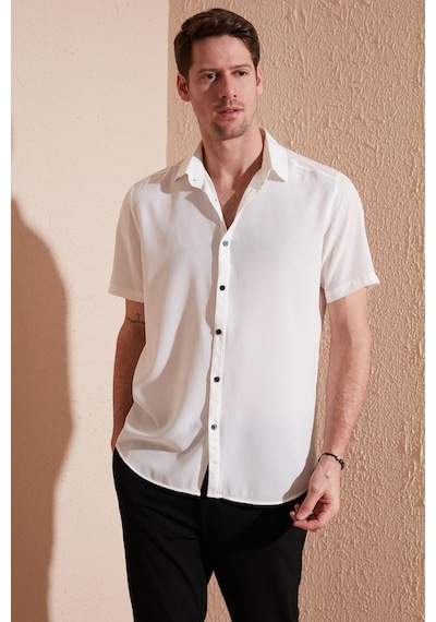 Buratti Pamuk Karışımlı Kısa Kollu Regular Fit Erkek Gömlek Cf23S113139 Beyaz