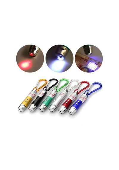24 Adet 3in1 Yüksek Kalite Işıklı Anahtarlık Lazerli + Mor Işık + Beyaz Led Işıklı Anahtarlık 7 Cm Renkli