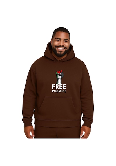 Benroma Free Palestıne Baskılı Büyük Beden Unisex Sweatshırt Kahverengi