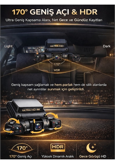 X19 Premium 4 Lens Araç İçi Kamera Wifi Gps 4k Ultra Hd Ön Arka İç Kamera Gece Görüşü Park Modu Dvr
