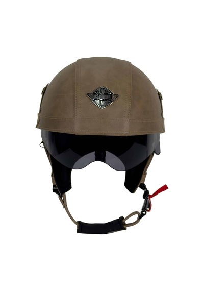 701 Zn Deri Yarım Miğfer Kask Kahverengi