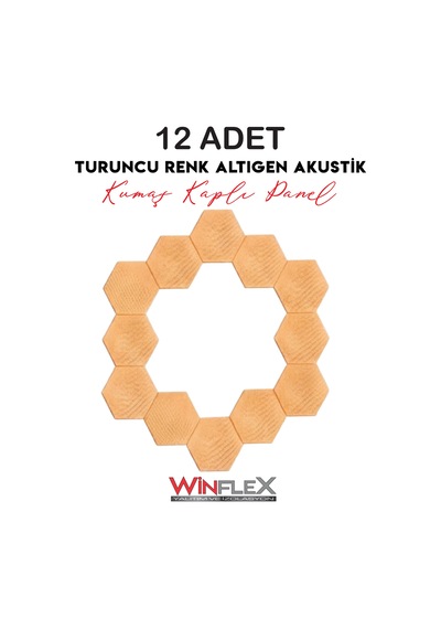 Altıgen Akustik Kumaş Kaplı Panel 17x20cm - 12 Adet Turuncu