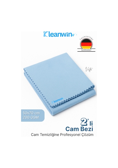 Vista Mavi Mikrofiber Cam Bezi 50x70cm 200 Gsm 2 Li Set Araba Ve Ev Cam Temizlik Bezi