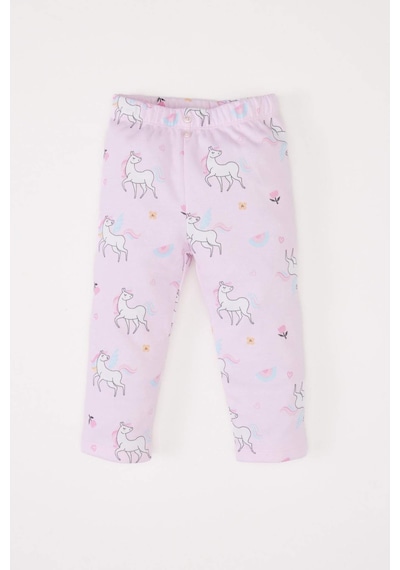 DeFacto Kız Bebek 2'li Takım Bisiklet Yaka Sweatshirt Unicorn Baskılı Beli Lastikli Alt D8699A525SPBR80