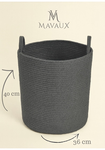 Mavaux El İşçiliği Dokulu Büyük Boy Sepet 40 X 36 Cm Dekoratif Ev Düzeni, Oyuncak Ve Çamaşır Organizer Antrasit