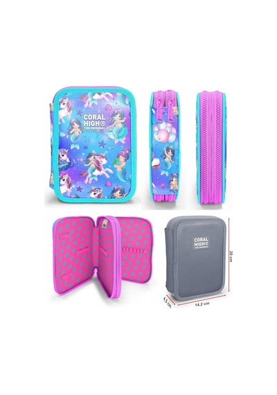 Coral High Turkuaz Unicorn Kız Çocuk Okul Çantası Ve Organizer Kalemlik Seti Turkuaz
