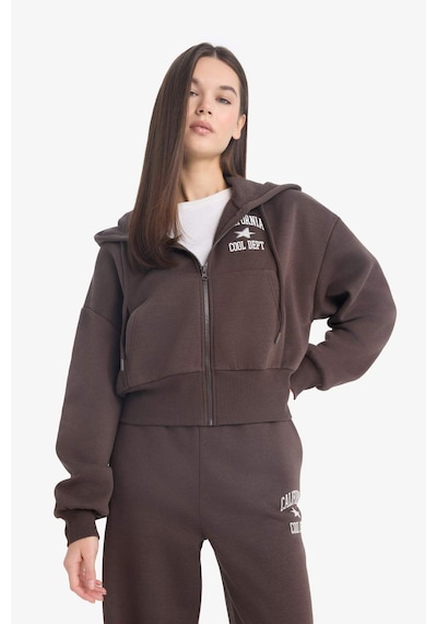 Defacto Coool Oversize Geniş Kalıp Kapüşonlu Sırt Baskılı Fermuarlı Sweatshirt E9583ax25wnbn258 Kahve