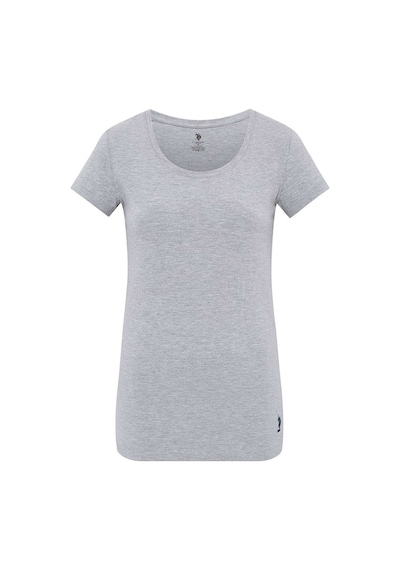 U.S. Polo Assn. Kadın Gri Melanj Derin Yuvarlak Yaka T-Shirt 66003