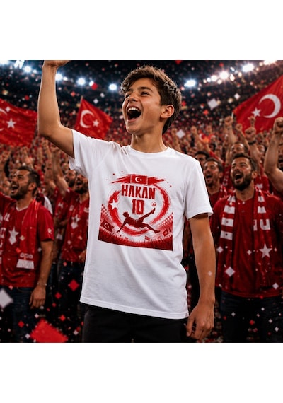 Bk Gift Kişiye Özel Türkiye Taraftar Temalı 2026 Dünya Kupası Tasarımlı Çocuk Tişört-8, Tek Yürek Milli Takım Ruhu Beyaz