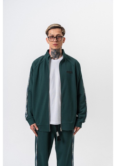 Respire Erkek Dark Striped Şerit Detaylı Dik Yaka Doubleface Zip Oversize Sweatshirt Nefti