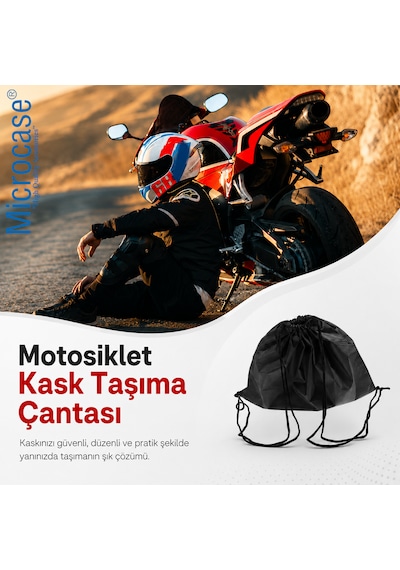 Microcase Motosiklet Scooter Bisiklet İçin Sırt Askılıklı Büzgülü Taşıma Saklama Amaçlı Kask Çantası Koruyucu Kese 47x42 Cm Al5688 Siyah