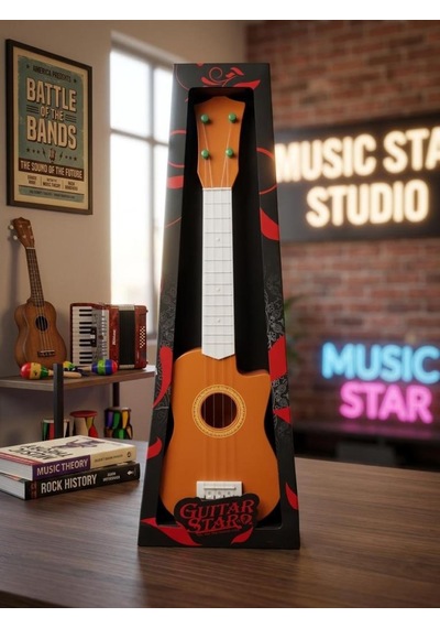 Sevimli İlk Gitarım 57cm Plastik Telli Ayarlanabilir Akorlu Eğitici Oyuncak Çocuk Müzik Aleti