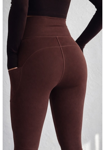 Balenbi Haute Kadın Yüksek Bel Toparlayıcı Çift Cepli Leggings Fitness Tayt 1092 Kahverengi