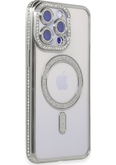 Newface Apple Uyumlu iPhone 14 Pro Kılıf Joke Simli Magneticsafe Kılıf - Gümüş Gümüş