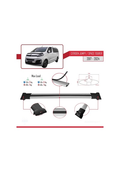 Citroen Jumpy - Space Tourer 2017 Ve Sonrası İle Uyumlu Fly Model Ara Atkı Tavan Barı Gri 4 Adet Bar
