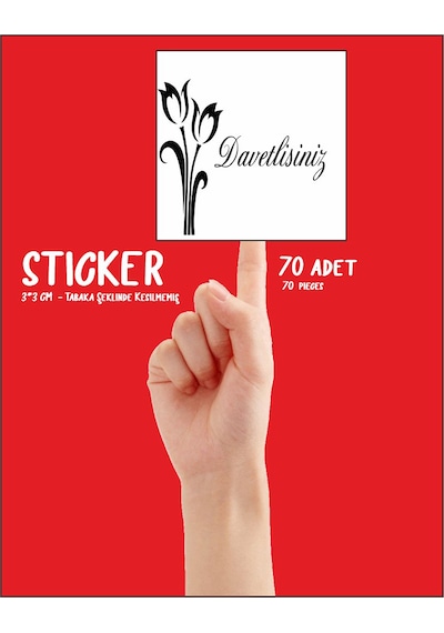 Davetlisiniz Yazılı Kare Yapışkanlı Davetiye Zarf Etiketi Sticker