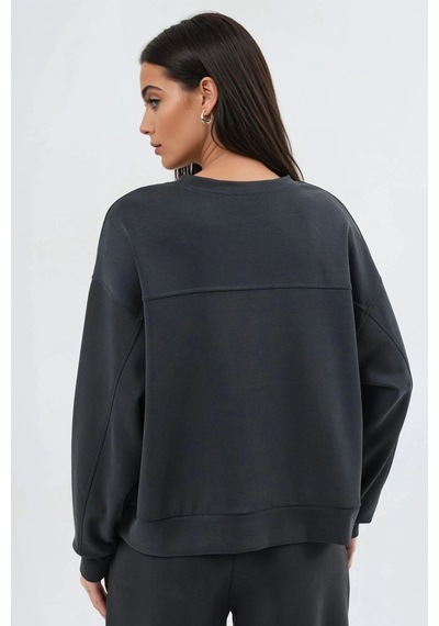 Hiccup Busem Rahat Kesim Bisiklet Yaka Modal Sweatshirt Kömür Grisi