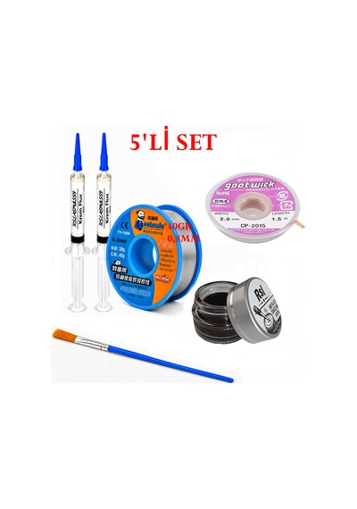 Lehimleme Seti 0,8 Mm 40 Gr Lehim Teli 2 Li Flux Cp-2015 Lehim Fitili Havya Ucu Temizleme Kremi Fırça Seti St41