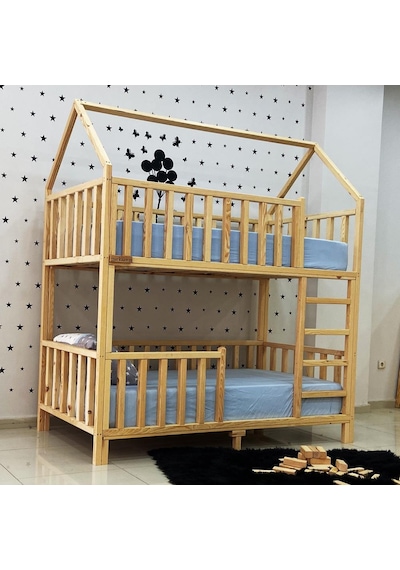 Markaawm Markaawm Montessori Yatak Çatılı Doğal Ahşap Ranza Karyola Akçaağaç