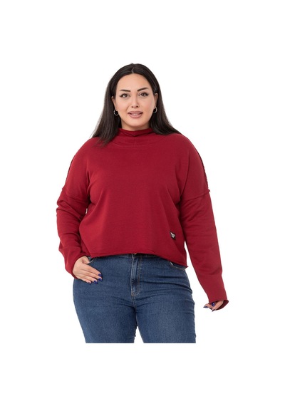 Büyük Beden Kapüşonlu Düşük Kollu Pis Dikişli Üç İplik Bordo Sweatshirt-bordo Bordo