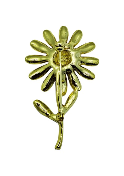 Beyaz Mineli Papatya Broş Sarı Merkezli Yeşil Saplı Çiçek Yaka İğnesi Çok Renkli