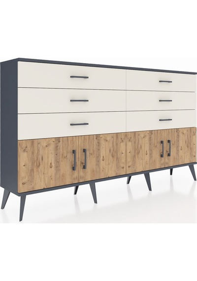Arges Konsol 2 Raflı 6 Çekmeceli 4 Kapaklı 176x30x99 Antrasit-çam Antrasit-çam/aytaşı Arges Konsol 2 Raflı 6 Çekmeceli 4 Kapaklı 176x30x99 Antrasit-çam Antrasit-çam/aytaşı