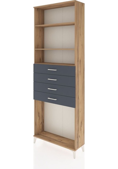 Arges Dolap 3 Raflı 4 Çekmeceli 88x30x243 Çam-antrasit Atlas Çam