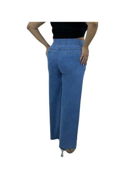 Büyük Beden Denim Taşlı Bol Paça Detaylı Kadın Pantolon Mavi