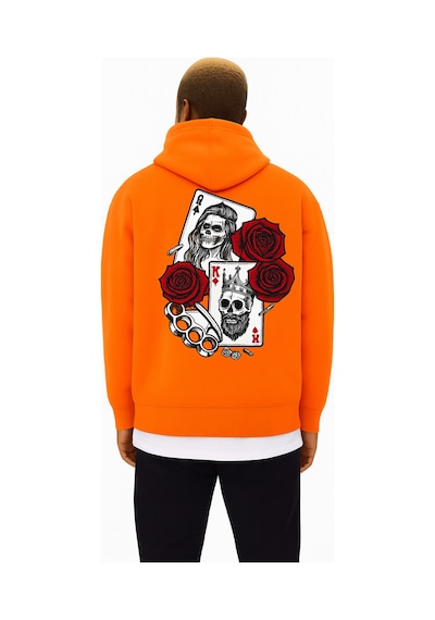 Benroma 3 İplik Penye Baskılı Over Size Unisex Sweat Turuncu