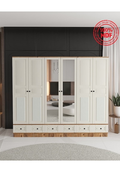 Nil 6 Kapaklı Çekmeceli Bazalı Gardırop - Tamamı Mdf Aytaşı