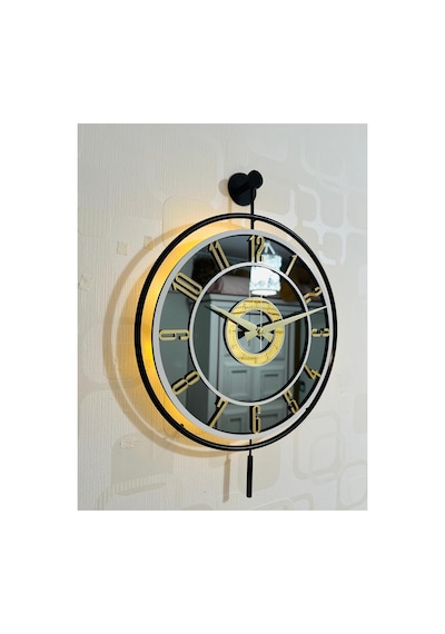 Pey Aksesuar Metal Camlı Duvar Saati 40x60 Cm Işıklı Gerçek Cam Duvar Saati Modern Tasarım Siyah-füme-beyaz-gold