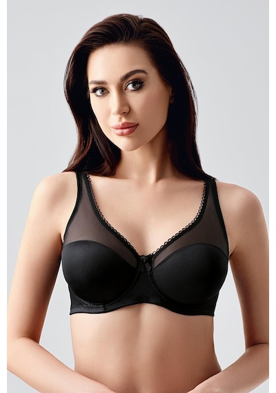 New Bra Kadın C Kap Balenli Tül Detaylı Toparlayıcı Sütyen Siyah 2304 Siyah