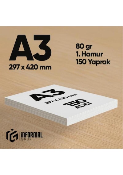 İnformal Fotokopi Kağıdı Premium Kalite A3 80 Gr 150 Yaprak 1. Hamur