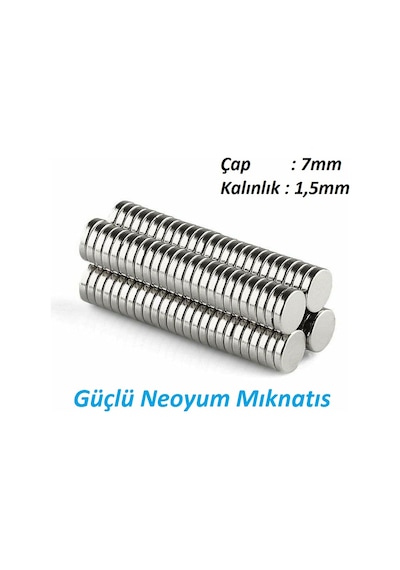 50 Adet Çap 7Mm X Kalınlık 1,5Mm Güçlü Neodyum Mıknatıs Magnet N11.24514