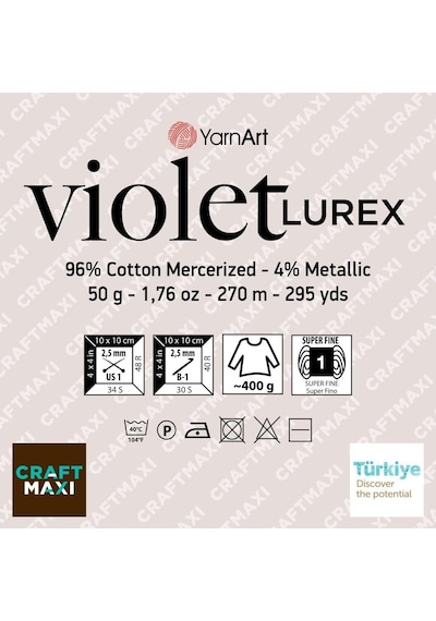 Yarnart Vıolet Lurex - Simli, Merserize Dantel Ipi Gri-15326