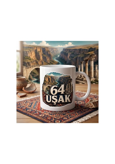 Uşak Temalı Kupa Bardak Şehir Silüeti Desen 1 Beyaz Beyaz