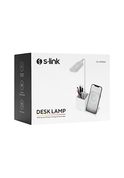 3 Adet S-link Sl-m9054 Beyaz Typec 15w Kablosuz Şarj Cihazı Kalemlikli Masa Lambası