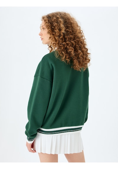 Koton Bisiklet Yaka Kolej Baskılı Biyeli Oversize Sweatshirt Yeşil 5wal10831ık Yeşil